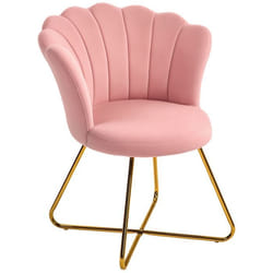 Fauteuil coquillage HOMCOM chaise coiffeuse fauteuil en velours fauteuil de salon avec pieds en acier 69 x 64 x 80 cm rose