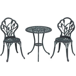 Outsunny - Ensemble salon de jardin 2 places 2 chaises + table ronde fonte d'aluminium imitation fer forgé noir effet vieilli