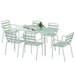 Salon de jardin - Outsunny - 7 pièces - avec 1 table et 6 chaises empilables - en acier - vert clair