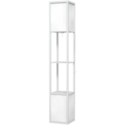 Homcom - Lampadaire étagères design H.156 cm double éclairage abat-jour tissu blanc