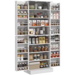Buffet armoire de cuisine 2 portes 8 niveaux 16 porte-épices effet bois moulures blanc