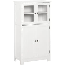 Kleankin - Meuble bas salle de bain sur pied 4 portes 2 étagères verre trempé mdf blanc