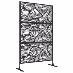 Panneau - Outsunny - à motif feuille - composé de trois panneaux - en acier - 122 x 45 x 198 cm - noir