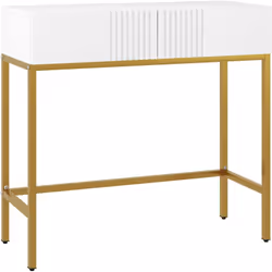 Transformez votre entrée ou salon avec la table console HOMCOM. Deux tiroirs, style moderne, pieds dorés, base solide en acie ...