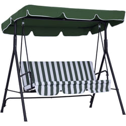 Outsunny - Balancelle de jardin 3 places toit réglable coussins assise dossier acier polyester vert blanc rayé