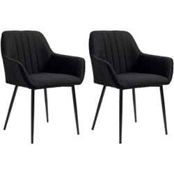 Chaises de visiteur design scandinave - lot de 2 chaises - pieds effilés métal noir - assise dossier accoudoirs ergonomiques lin noir