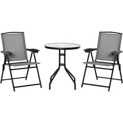 Outsunny - Ensemble de jardin 3 pièces 2 chaises inclinables multi-positions pliables + table ronde verre trempé métal époxy textilène gris