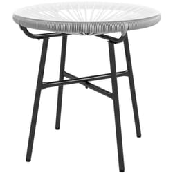 Outsunny - Table basse ronde de jardin en résine aspect rotin métal et plateau verre trempé ø 50 x 50H cm gris