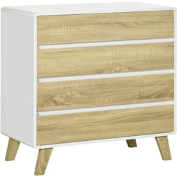 Homcom - Commode design scandinave - 4 tiroirs - mdf panneaux blanc aspect chêne clair
