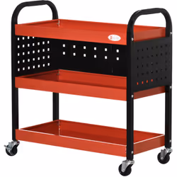 Optimisez l'organisation de vos outils avec le chariot d'atelier DURHAND, comprenant trois étagères et des parois perforées p ...