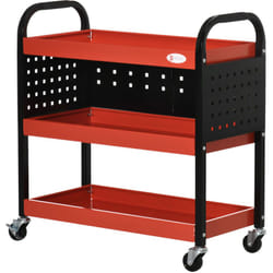 Chariot d'atelier servante 3 niveaux 3 panneaux perforés max. 100 Kg acier rouge noir