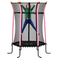 Trampoline enfant dia. 1,63 x 1,9H m filet de sécurité porte zippée 6 poteaux rembourrés inclus charge max. 50 Kg vert noir