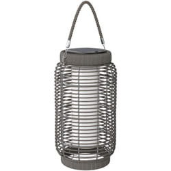 Lampadaire solaire led portable style colonial dia.18 x 37 cm résine tressée grise