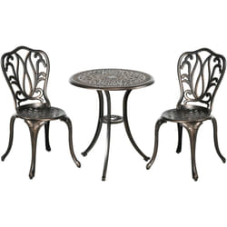Outsunny - Ensemble salon de jardin 2 places avec table ronde style rétro fonte alu effet bronze antique