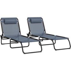 Outsunny - Lot de 2 bains de soleil transats pliables inclinables acier lacets élastiques noir textilène gris