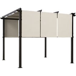 Outsunny - Pergola 3 toiles coulissantes - dim. 2,97L x 2,97l x 2,38H m - acier époxy polyester haute densité beige