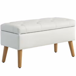 Banc de rangement - HOMCOM - avec couvercle tissu effet velours pieds en bois - charge jusquà 120 kg - 80 x 35 x 40 cm - crèm ...