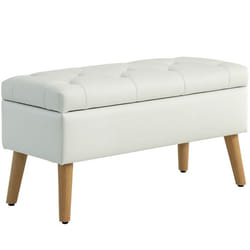Banc de rangement - HOMCOM - avec couvercle tissu effet velours pieds en bois - charge jusquà 120 kg - 80 x 35 x 40 cm - crème