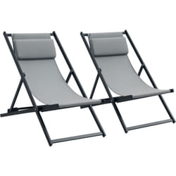 Outsunny - Lot de chiliennes fauteuils de jardin inclinables avec tétière alu noir textilène gris