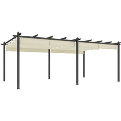 Pergola rétractable dim. 5,97L x 3,58l x 2,23H m structure robuste alu toile polyester haute densité 180 g/m² incluse beige clair