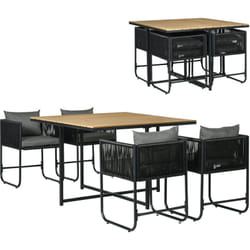 Outsunny - Salon de jardin 4 personnes encastrable avec coussins zippés déperlants métal résine noir effet bois