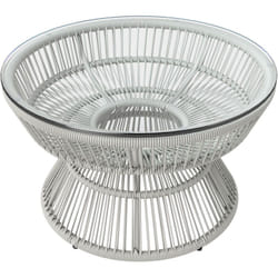 Outsunny - Table basse de jardin ronde résine aspect rotin plateau verre gris