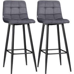 Lot de 2 tabourets de bar design Chesterfield effet capitonné piètement acier effilé noir velours gris