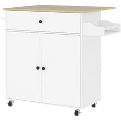Desserte de cuisine 2 portes étagère tiroir support épices porte-serviette blanc effet bois naturel