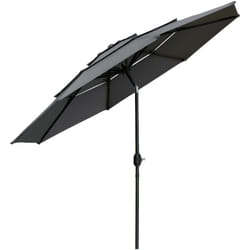 Parasol de jardin inclinable rond dia. 2,85 x 2,5 m manivelle cheminées d'aération toile haute densité 180 g/m² gris