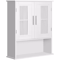 Armoire murale meuble salle de bain - kleankin - étagère réglable double porte et étagère ouverte - 60 x 20 x 70 cm - blanc