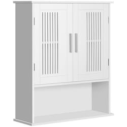 Armoire murale meuble salle de bain - kleankin - étagère réglable double porte et étagère ouverte - 60 x 20 x 70 cm - blanc