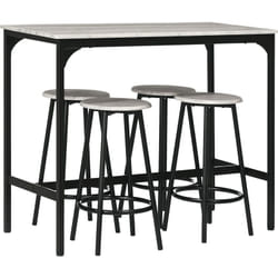 Ensemble table de bar 4 tabourets style industriel métal noir aspect bois gris