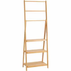 Porte-serviettes kleankin en bambou, parfait pour les environnements humides. Trois rails supérieurs et trois étagères inféri ...