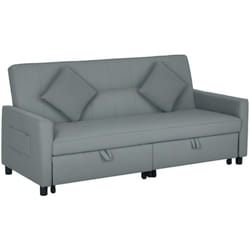 Homcom - Canapé convertible 3 places style Chesterfield effet capitonné inclinable - 2 coussins, pochettes rangement - velours gris