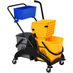 Homcom - Chariot de lavage chariot de nettoyage professionnel presse à mâchoire 2 seaux + rangement jaune bleu