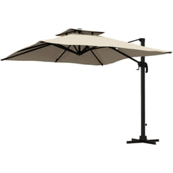 Parasol déporté carré 3 x 3 m - inclinable, pivotant - manivelle, piètement - alu toile haute densité 250 g/m² kaki