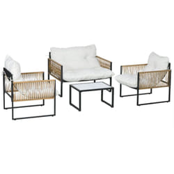 Outsunny - Ensemble salon de jardin 4 places 4 pièces 3 coussins acier résine crème