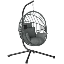 Fauteuil œuf suspendu - Outsunny - intérieur et extérieur - panier pliable - coussin rembourré - poche - cadre en acier - gris