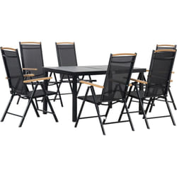 Ensemble table de jardin 6 personnes - chaises pliables inclinables accoudoirs - alu textilène noir plastique effet bois