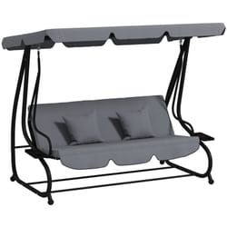 Outsunny - Balancelle de jardin convertible 3 places inclinaison toit réglable 2 tablettes + matelas 2L x 1,2l x 1,64H m métal époxy noir polyester