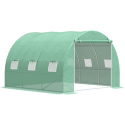 Serre tunnel 9 m² dim. 3 x 3 x 2 m - porte enroulable zippée, 6 fenêtres - acier galvanisé pe haute densité vert