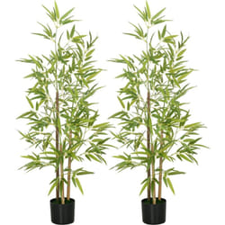 Homcom - Lot de 2 bambous artificiels 1,20H m 498 feuilles réalistes par pied vrais troncs