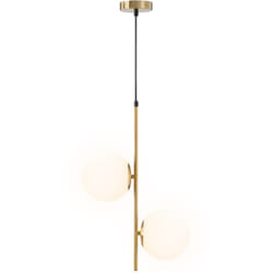 Homcom - Suspension design néo-rétro 2 globes verre blanc opaque max. 40W métal doré