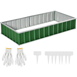 Carré potager de jardin dim. 174L x 90l x 30H cm - modulable, montage sans outils, gants fournis - tôle d'acier ondulée verte