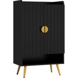 Homcom - Meuble à chaussures style art déco 2 portes 3 étagères réglables niche acier doré panneaux noir