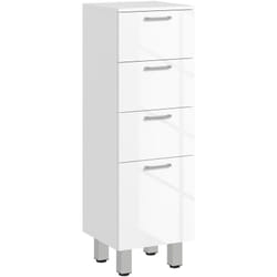 Kleankin - Colonne salle de bain sur pied 4 tiroirs - 30 x 30 x 93 cm - poignées alu façade blanc laqué