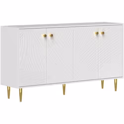 Rehaussez votre salon avec le buffet en bois HOMCOM, aux portes sculptées et poignées dorées. Étagères ajustables et large co ...