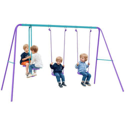 Balançoire - Outsunny - 3 agrès portique - avec 2 balançoires - 28L x 14l x 178H m - métal époxy anticorrosion PE - Violet