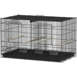 Pawhut - Cage à oiseaux volière acier avec séparateur - 4 perchoirs, mangeoires, portes, trappes, plateau déjection - noir