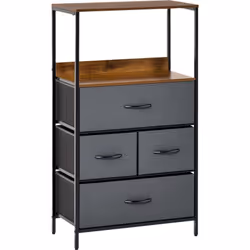 Cette commode de rangement naturelle et traditionnelle à 4 tiroirs et 1 étagère crée un meuble sobre et fonctionnel. Il fonct ...